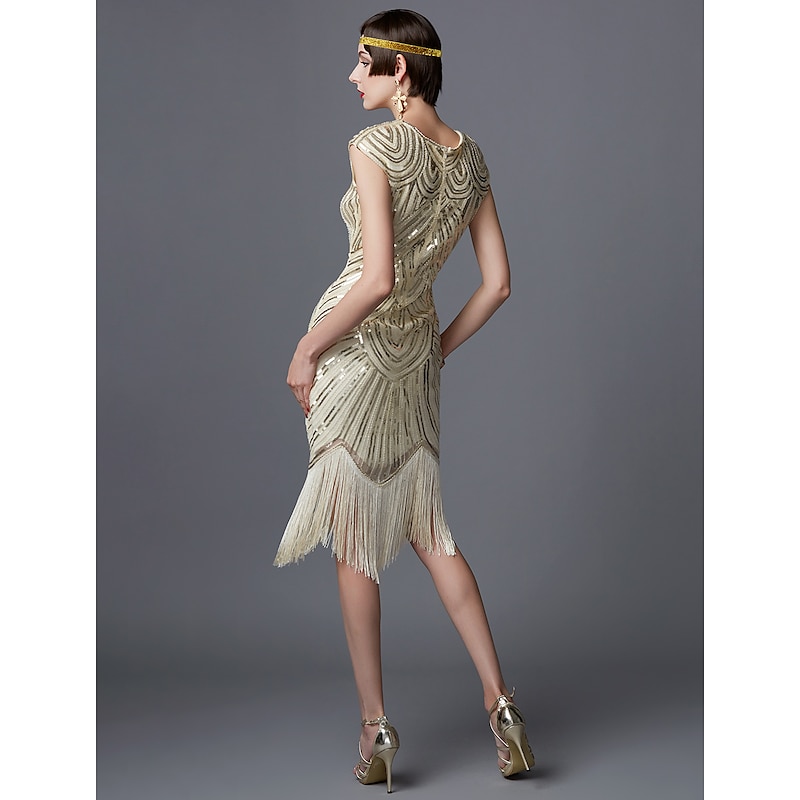 Roaring 20s 1920s Cocktail Dress Knee Length Flapper Dress Dress Halloween Costumes Juliet Sleeve The Great Gatsby Charleston Sequins Embroidered Fancy Dress Women's Wedding Party Wedding Guest2