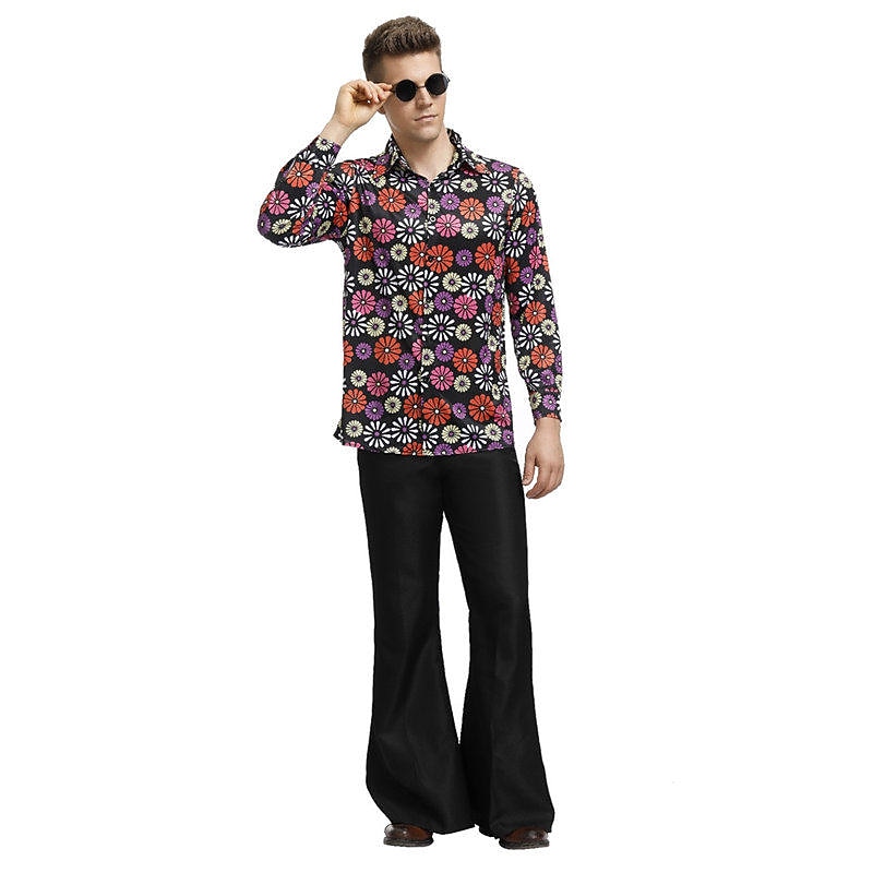 Retro Vintage Hippie 1970s Cosplay Costume Outfits Dude Hippie Disco Retro Deep V Fancy Dress Couple's Men's Women's Halloween Carnival Masquerade Pride Parade Pride Month Adults' Fall Spring & Summer2