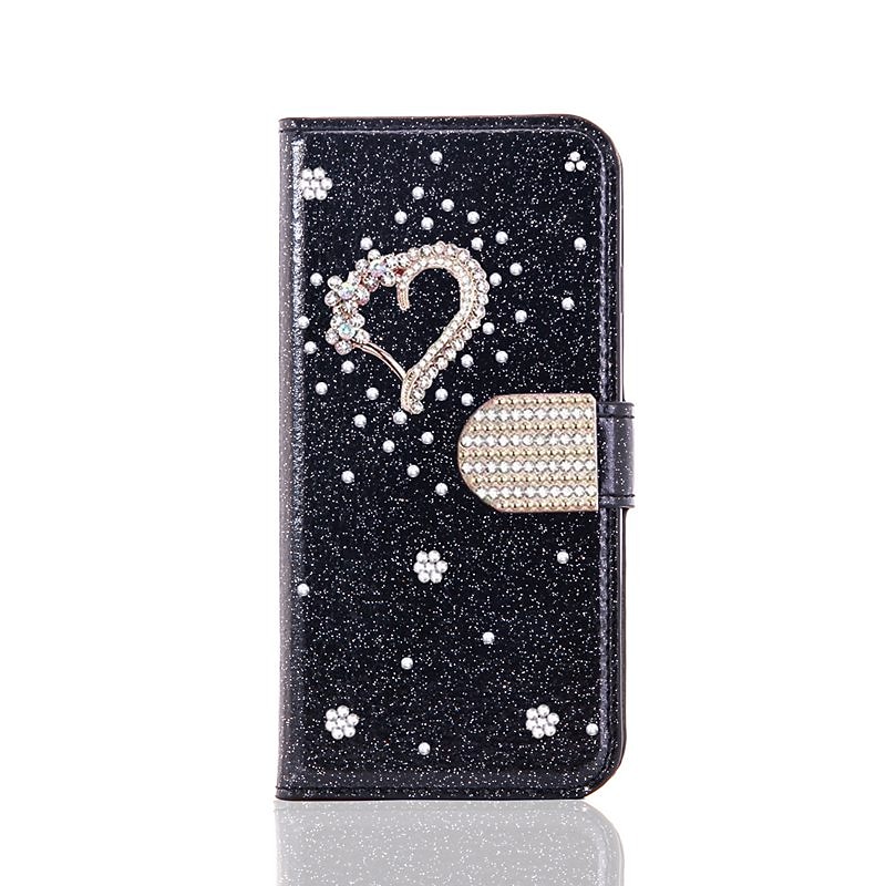 Phone Case For Samsung Galaxy S25 S24 S23 S22 S21 FE S21 Ultra Plus A55 5G A35 5G A25 A15 Wallet Case with Stand Holder Bling Rhinestone Heart Glitter Shine Flower PU Leather