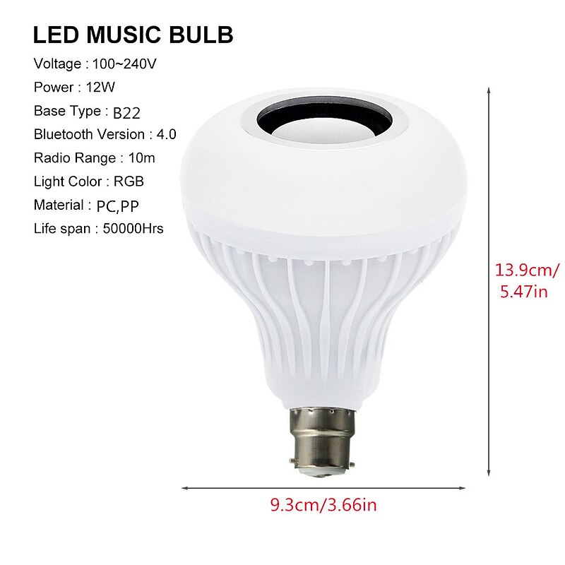Bluetooth Light Bulb Speaker 12W Smart LED Music Play Bulb E27 E26 B22 BaseColorfulWireless RGB LED Light Bulbs With 24 Keys Remote Control for Bar Decoration Home KTV Party Restaurant3