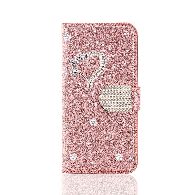 Phone Case For Samsung Galaxy S25 S24 S23 S22 S21 FE S21 Ultra Plus A55 5G A35 5G A25 A15 Wallet Case with Stand Holder Bling Rhinestone Heart Glitter Shine Flower PU Leather4