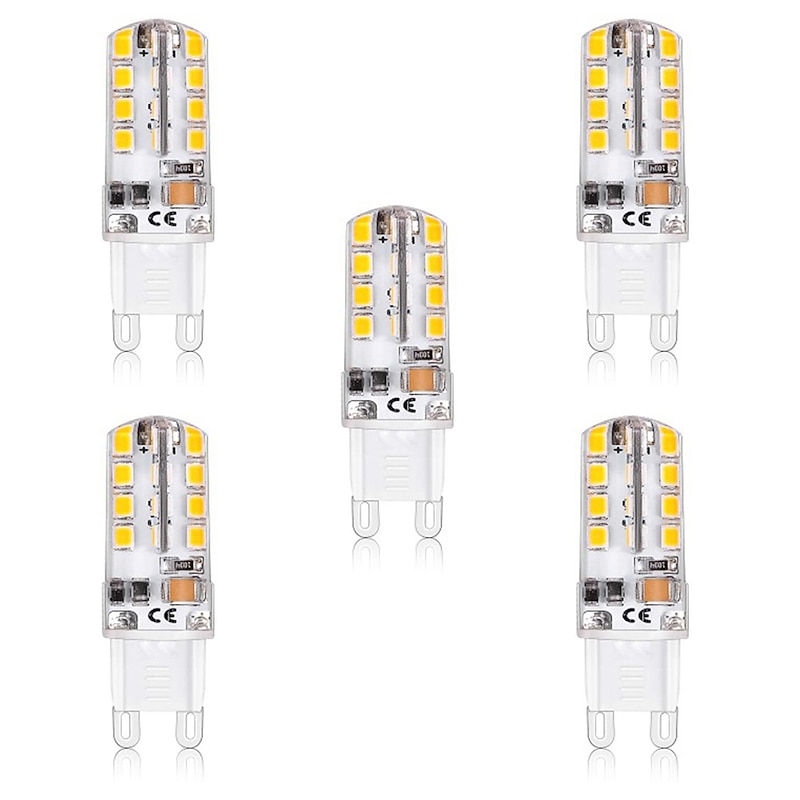 5pcs 5W LED Bi-pin Corn Light Bulb 300lm G9 T 32 LED Beads SMD 2835 Warm White 50W Halogen Equivalent for Chandelier 220-240V 110-120V