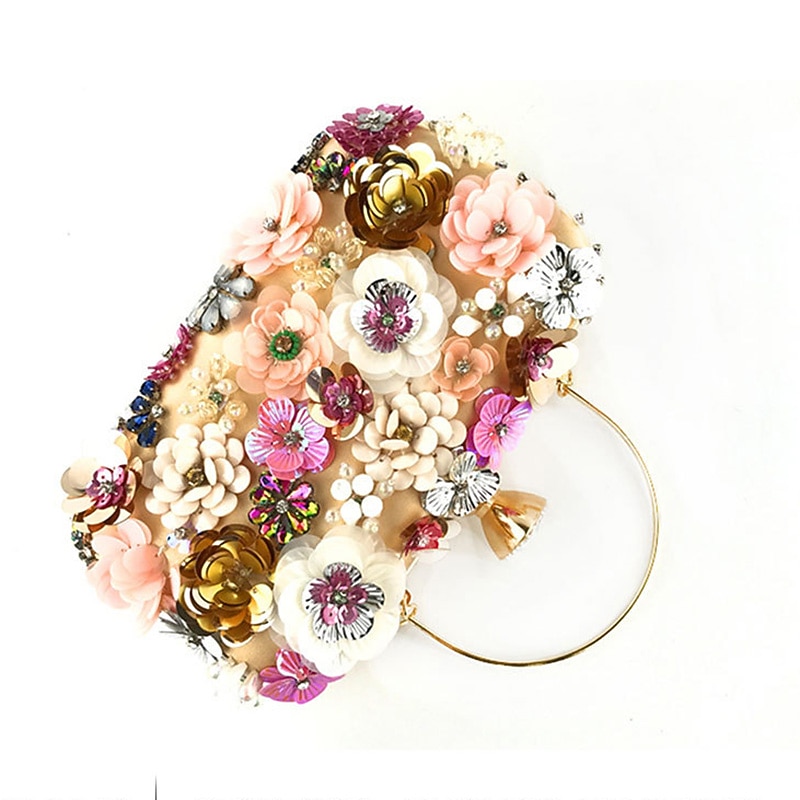 Women's Floral Embellished Evening Clutch – 3D Flower Handbag with Gold Chain Strap for Weddings, Proms, and Formal Parties2