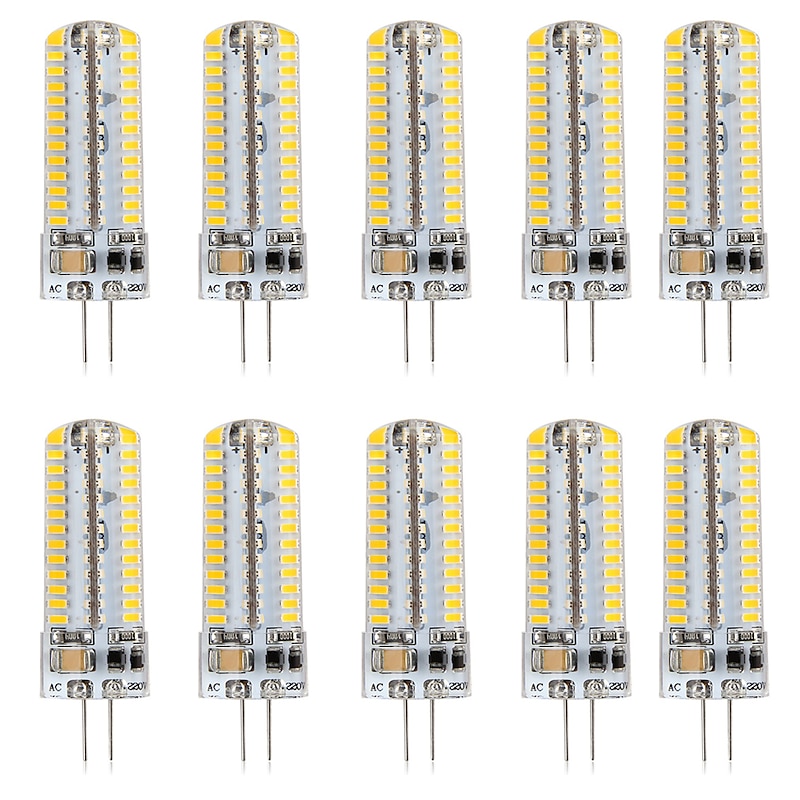 10pcs 5W LED Bi-pin Light Bulb 500lm G4 50W Halogen Equivalent 104 LED Beads SMD 3014 Warm White 110-240V