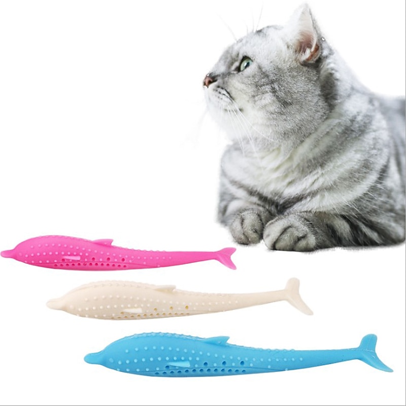 Chew Toy Catnip Teeth Cleaning Toy Toothbrushes Cat 1pc Fish Silica Gel Gift Pet Toy Pet Play