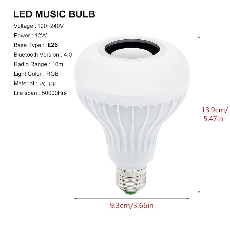 Bluetooth Light Bulb Speaker 12W Smart LED Music Play Bulb E27 E26 B22 BaseColorfulWireless RGB LED Light Bulbs With 24 Keys Remote Control for Bar Decoration Home KTV Party Restaurant2