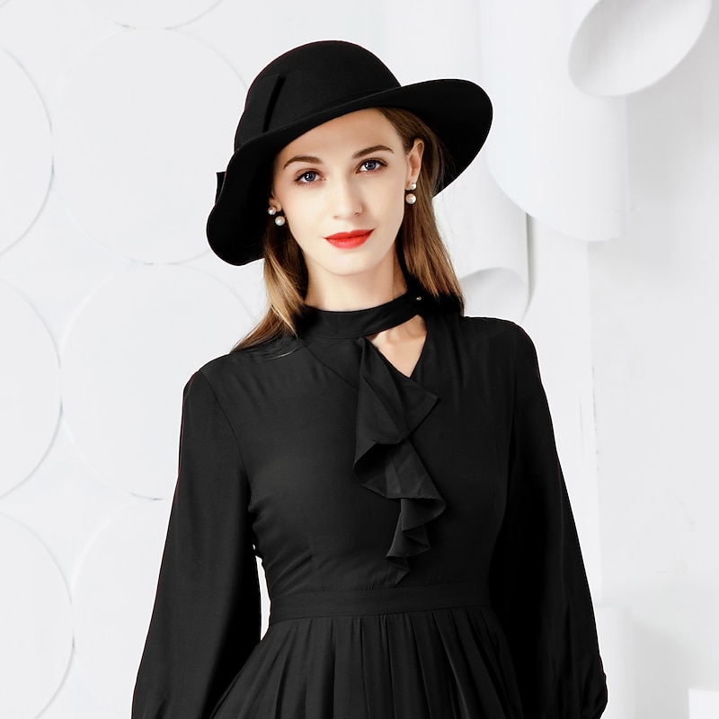 Hats Wool Bucket Hat Floppy Hat Wedding Birthday Casual Holiday Tea Party Romantic Wedding British With Pure Color Lace Side Headpiece Headwear2