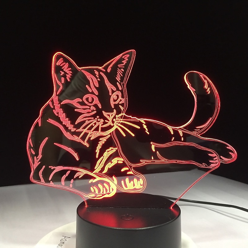 3D LED Night Light Pet Cat Illusion USB Beside Table Lamp 7 Colors Changing Touch Switch Decoration Night Lamp Birthday Present Lover Theme Toy3
