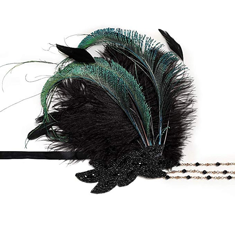 Vintage 1920s The Great Gatsby Flapper Headband Wedding Guest Feather Fancy Dress Women's Wedding Reception Bachelorette Party Festival Adults' Headwear3