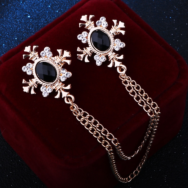 Men's Crystal Brooches Spiga Creative Vertical / Gold bar Statement Tassel Basic Fashion Rock Rhinestone Brooch Jewelry Blue Black For Wedding Street Daily Work Club4