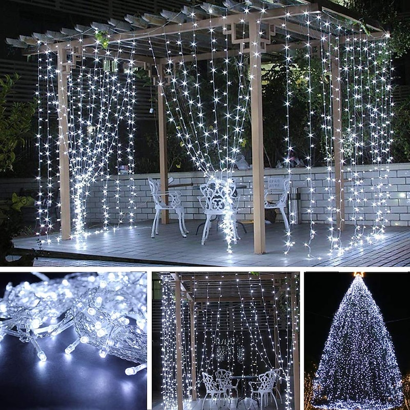 Window Curtain String Light,3 X 3m 300 LEDs Starry Fairy Lights for Wedding Party Home Garden Bedroom Outdoor Indoor Wall Decorations Warm White Blue Multi Color White Linkable 220-240 V 1pc3
