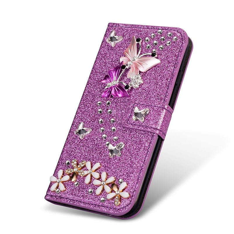 Phone Case For Samsung Galaxy S25 S24 S23 S22 S21 FE S21 Ultra Plus A55 5G A35 5G A25 A15 Wallet Case Rhinestone Magnetic Glitter Shine Butterfly Glitter Shine PU Leather4