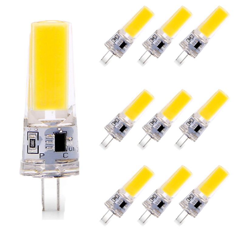 10pcs G4 6W 600lm COB LED Bi-pin Light Bulb Dimmable for Cabinet Light Ceiling Lights RV Boats Outdoor Lighting 60W Halogen Equivalent Warm White Cold White 110~120V