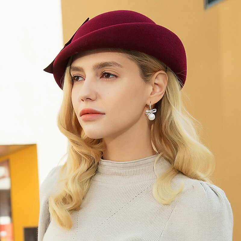 100% Wool Hats with Rhinestone / Bowknot 1pc Casual / Daily Wear Headpiece3