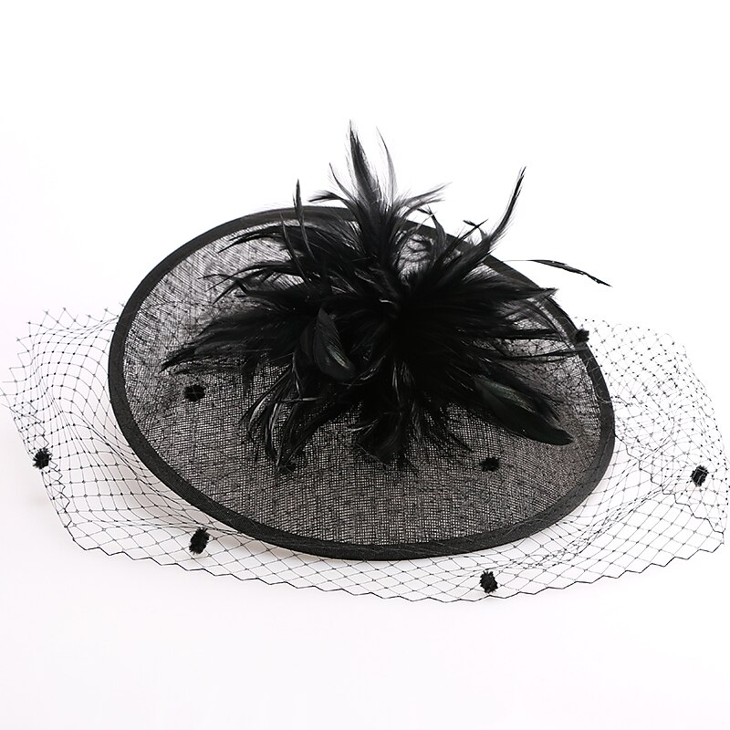 Headbands Fascinators Kentucky Derby Hat 100% Linen Bucket Hat Saucer Hat Special Occasion Party / Evening Cocktail Royal Astcot With Feather Headpiece Headwear3