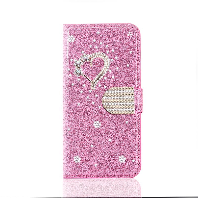 Phone Case For Samsung Galaxy S25 S24 S23 S22 S21 FE S21 Ultra Plus A55 5G A35 5G A25 A15 Wallet Case with Stand Holder Bling Rhinestone Heart Glitter Shine Flower PU Leather3