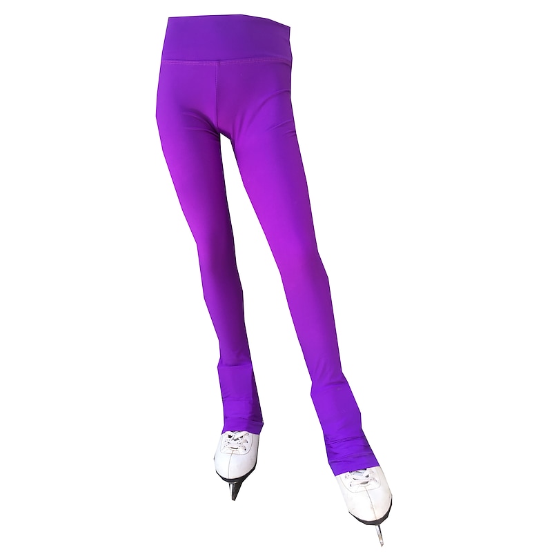 Figure Skating Pants Women's Girls' Ice Skating Tights Leggings Outfits Violet Spandex High Elasticity Training Skating Wear Handmade Solid Colored Classic Long Pant Ice Skating Figure Skating2