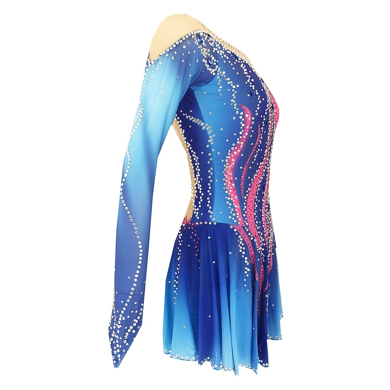 Figure Skating Dress Women's Girls' Ice Skating Dress Outfits Yan pink Violet White / White Open Back Spandex High Elasticity Training Skating Wear Handmade Solid Colored Classic Crystal / Rhinestone4