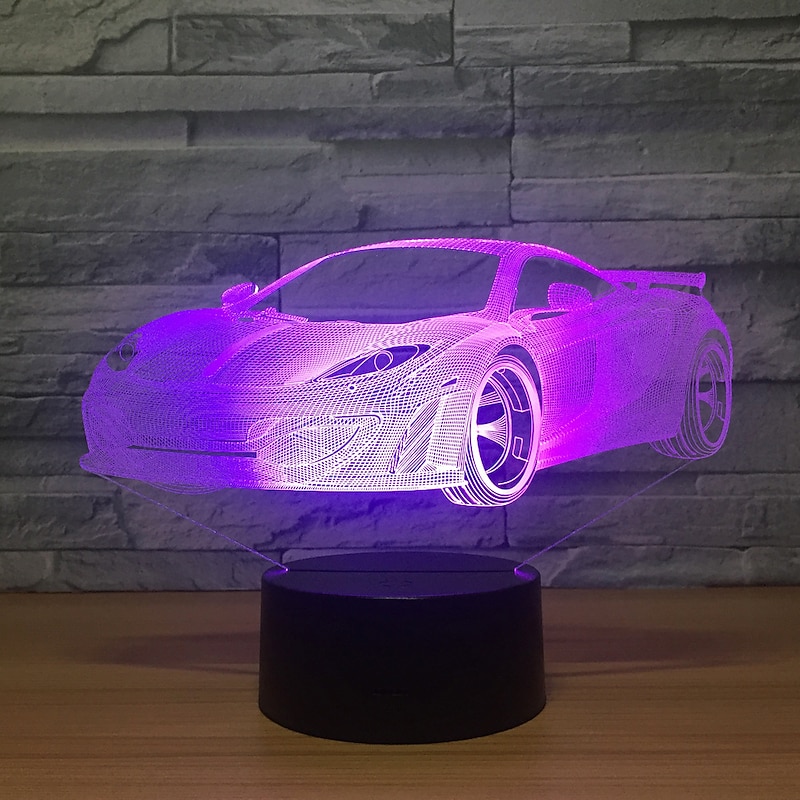 Racing Car 3D LED Illusion Lamp Night Light 7 Colors Dimmable USB Powered Touch Control for Kids Creative Car Gifts for Boys4