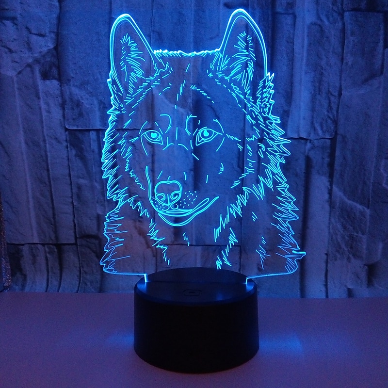 Animals Wolf 3D Night Light Touch Control Desk Lamps 7 Color Changing Table Lights with Acrylic Flat ABS Base & USB Charger4