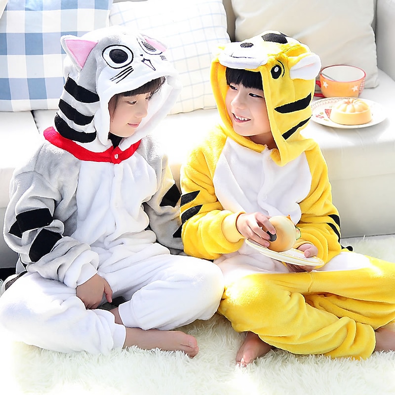 Kid's Animal Onesie Costume Carnival Costume Cat Tiger Onesie Pajamas Kigurumi Pajamas Funny Costume For Boys and Girls Carnival Cartoon3