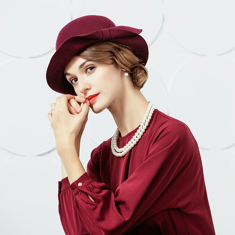 100% Wool Hats with Solid 1pc Casual / Daily Wear Headpiece2