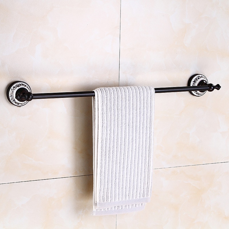 Multifunction Brushed Brass Towel holder Antique Brass and Ceramic Printing Bathroom Shelf Single Rod Wall Mounted Electroplated