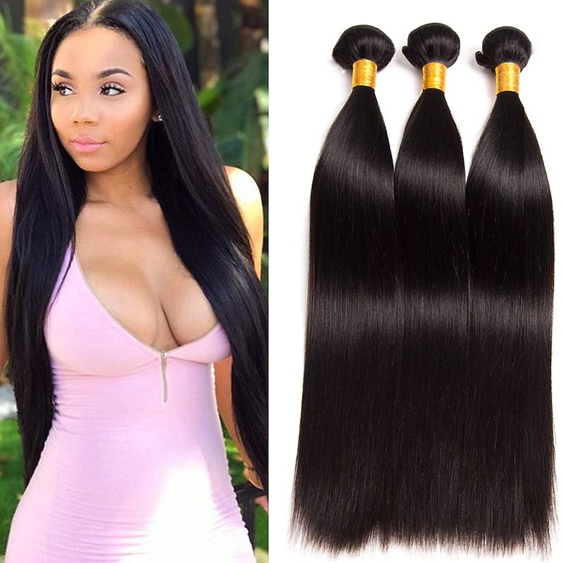 3 Bundles Hair Weaves Brazilian Hair Straight Human Hair Extensions Remy Human Hair 100% Remy Hair Weave Bundles Natural Color Hair Weaves / Hair Bulk Human Hair Extensions 8-28 inch Natural Color