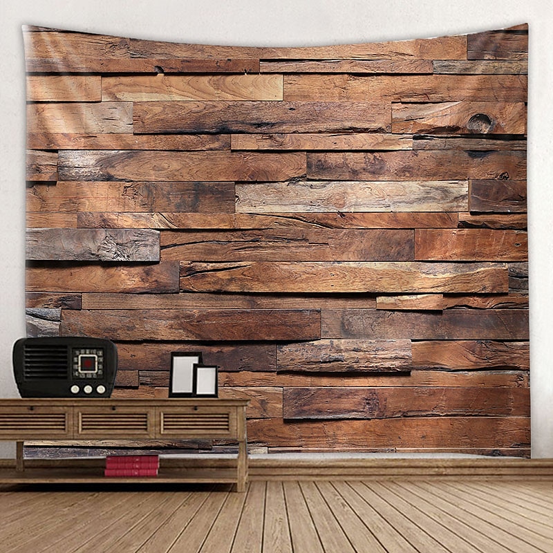 Geometric Hanging Tapestry Wall Art Large Wall Tapestry Decor Backdrop Blanket Curtain Mural Home Bedroom Living Room Decoration Rustic Wood Board Plank