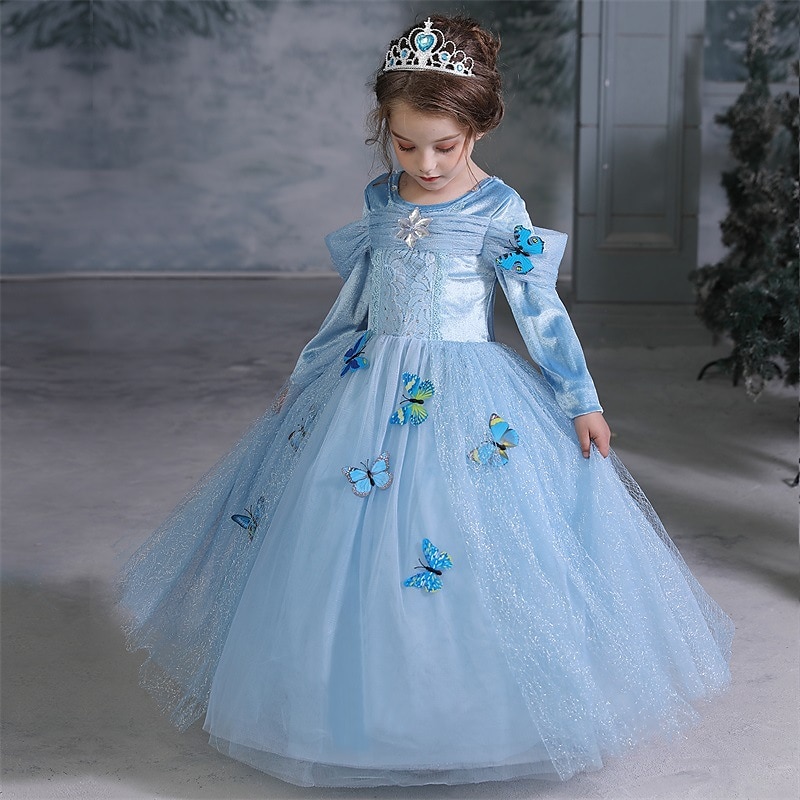 Cinderella Fairytale Princess Dress Flower Girl Dress Girls' Movie Cosplay A-Line Slip Christmas Blue Blue Dress World Book Day Costumes3