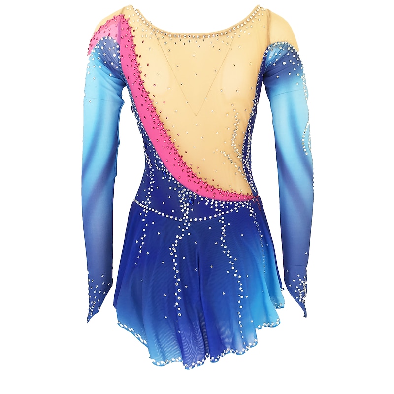 Figure Skating Dress Women's Girls' Ice Skating Dress Outfits Yan pink Violet White / White Open Back Spandex High Elasticity Training Skating Wear Handmade Solid Colored Classic Crystal / Rhinestone3