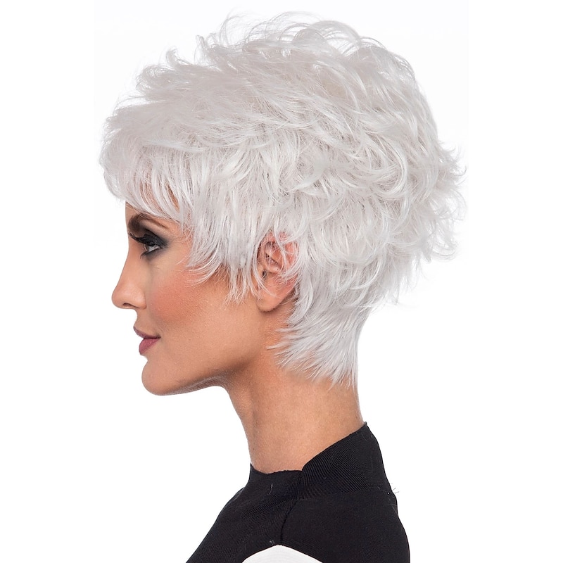 White Wigs for Women Heat Resistant Synthetic  Wig Straight Layered Haircut Wig Short Creamy-White Heat Resistant Synthetic  Hair  Odor Free Normal White Heat Resistant 4Inch