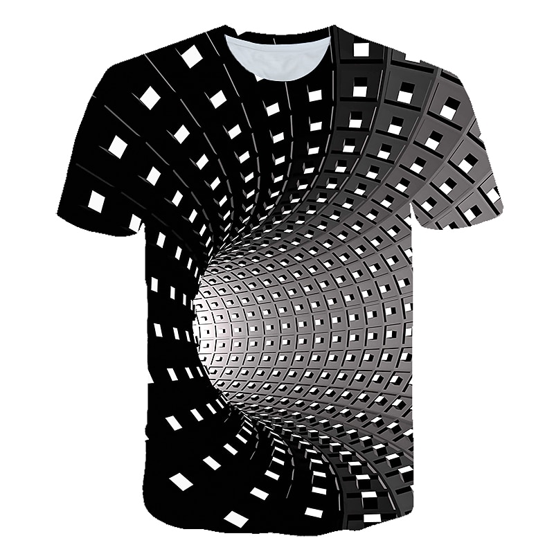 Men's Graphic Optical Illusion T Shirt Short Sleeve T shirt 3D Print Round Neck Shirt Streetwear Basic Going out Black Yellow Red Summer Clothing Apparel Asian Size S M L XL 2XL 3XL2