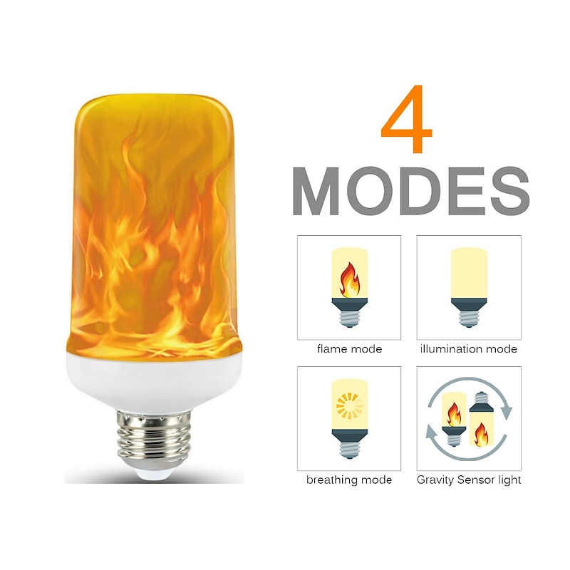 LED Flame Effect Light Bulb Holiday Lights 4 Modes Yellow Blue Light 6W E27 E26 Base Halloween Christmas Home Decoration Garden Decoration Lights AC 85-265V2