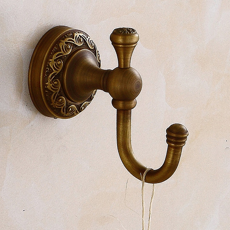 Robe Hook Carved Antique Brass for Bathroom Wall Mounted Electroplated Hook 1PC3