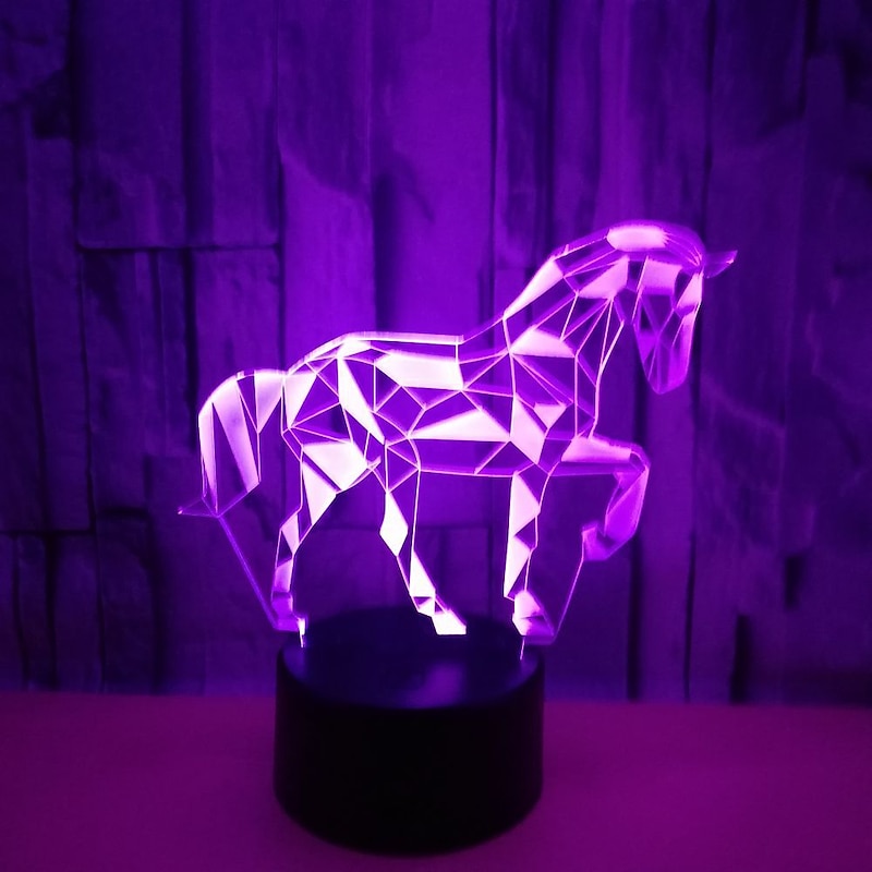 3D Horse Night Light 7 Color Illusion Change LED Table Desk Lamp Acrylic Flat ABS Base USB Charger Home Decoration Toy Brithday Xmas Kid Children Gift