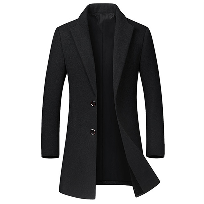 Men's Winter Coat Wool Coat Overcoat Business Casual Winter Wool Outerwear Clothing Apparel Basic Solid Colored Notch lapel collar4