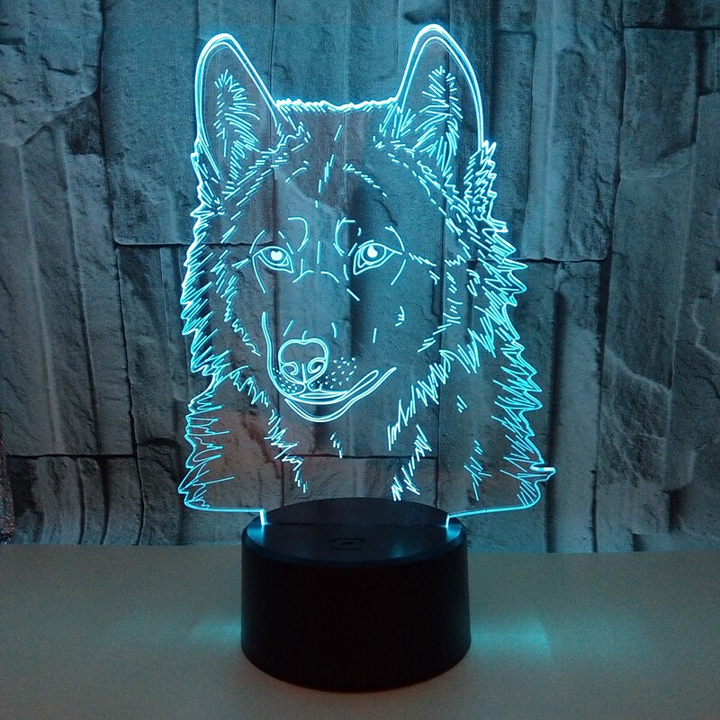 Animals Wolf 3D Night Light Touch Control Desk Lamps 7 Color Changing Table Lights with Acrylic Flat ABS Base & USB Charger