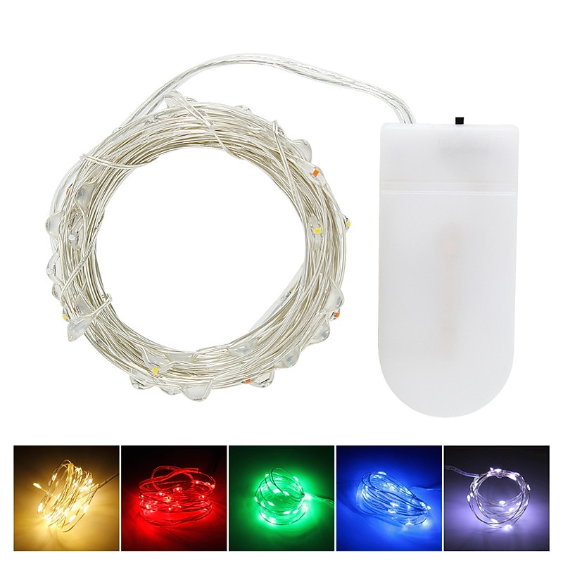 LED Fairy String Lights 2m 20LEDs Copper Wire Lights for Wedding Decoration Christmas Tree Wedding Party Gift Button Battery2