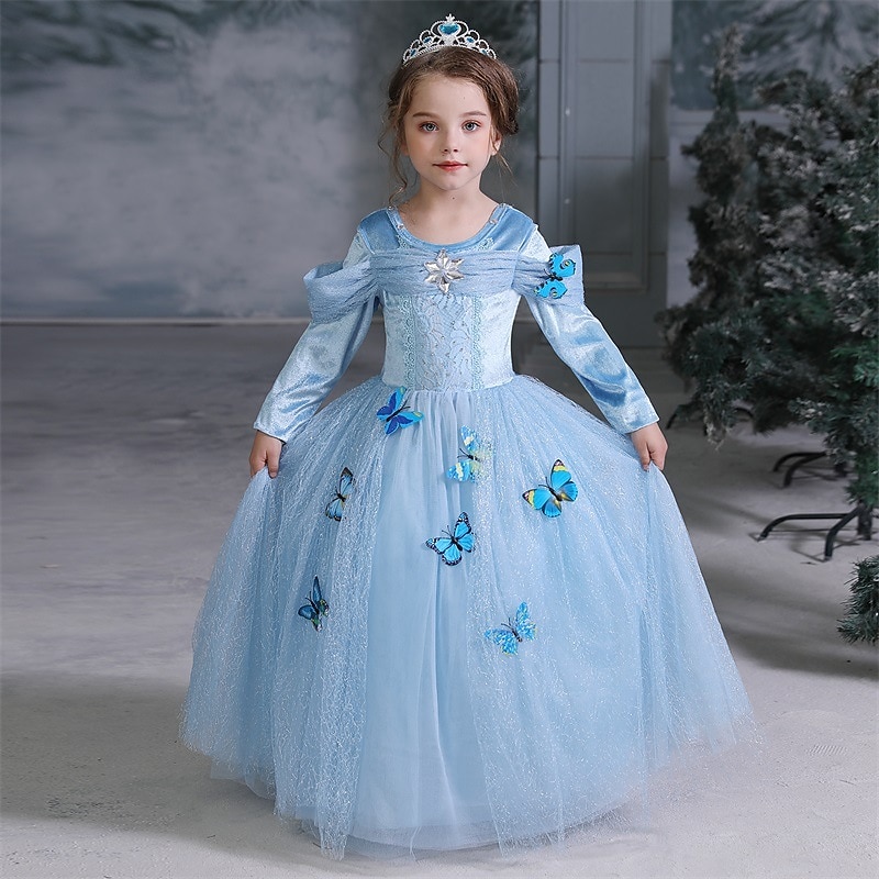 Cinderella Fairytale Princess Dress Flower Girl Dress Girls' Movie Cosplay A-Line Slip Christmas Blue Blue Dress World Book Day Costumes