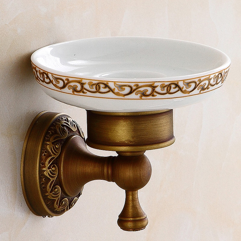 Soap Dishes Holders Creative Antique Brass and Ceramic Bathroom Electroplated Wall Mounted 1pc4
