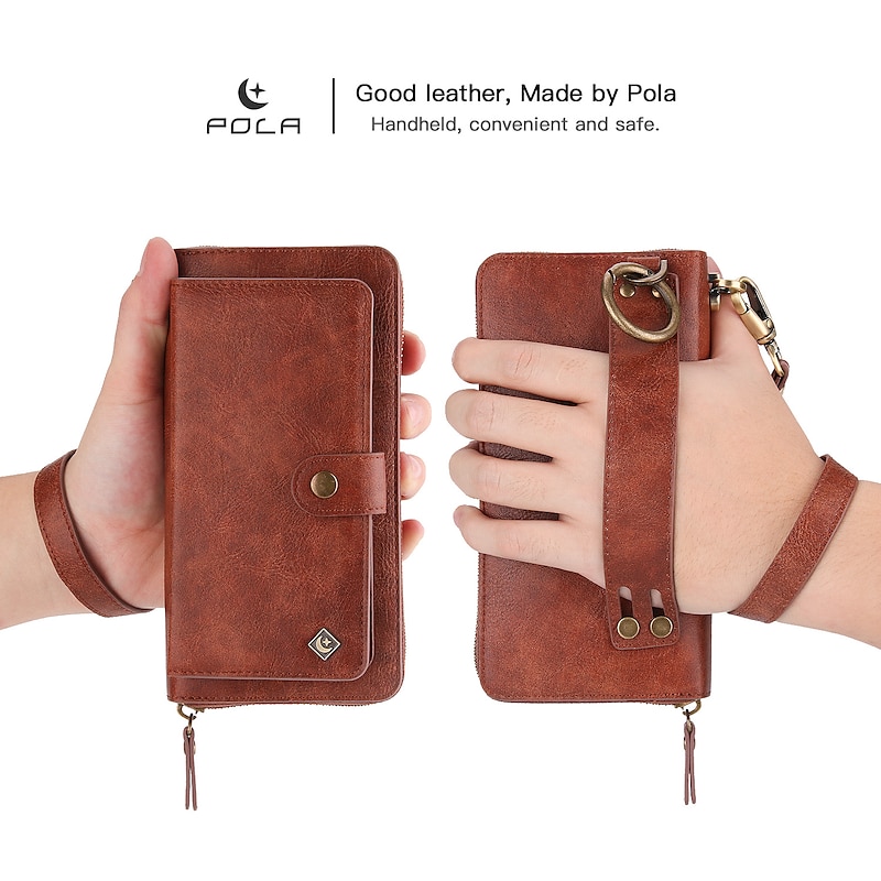 Phone Case For iPhone 17 Pro Max 17 Air 16 15 14 Pro Max Plus 13 12 11 Pro Max Mini Wallet Case Detachable Magnetic Full Body Protective Retro Genuine Leather4