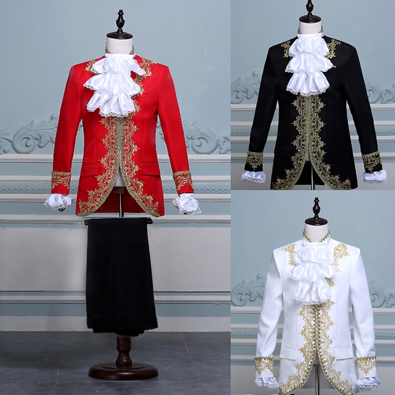 Retro Vintage Rococo Medieval Coat Pants Circus Jacket Prince Aristocrat Lace Flounced Slim Fit Print Fancy Dress Men's Halloween Masquerade Performance Party Business / Ceremony / Wedding Adults'2