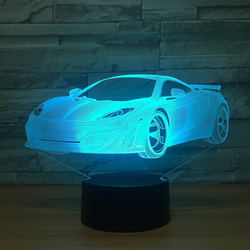 Racing Car 3D LED Illusion Lamp Night Light 7 Colors Dimmable USB Powered Touch Control for Kids Creative Car Gifts for Boys2