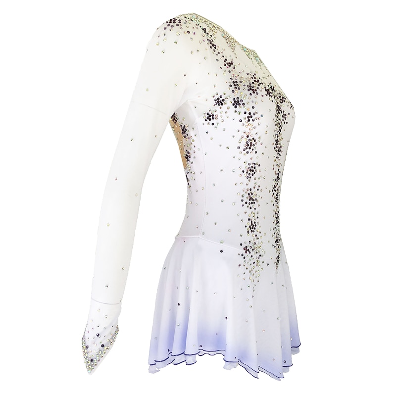 Figure Skating Dress Women's Girls' Ice Skating Dress Violet Yellow & Yellow White Open Back Spandex High Elasticity Training Practice Professional Skating Wear Crystal / Rhinestone Long Sleeve Ice4