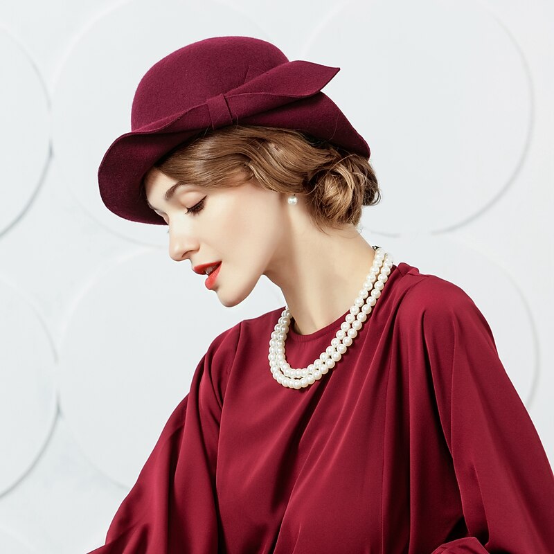 100% Wool Hats with Solid 1pc Casual / Daily Wear Headpiece4