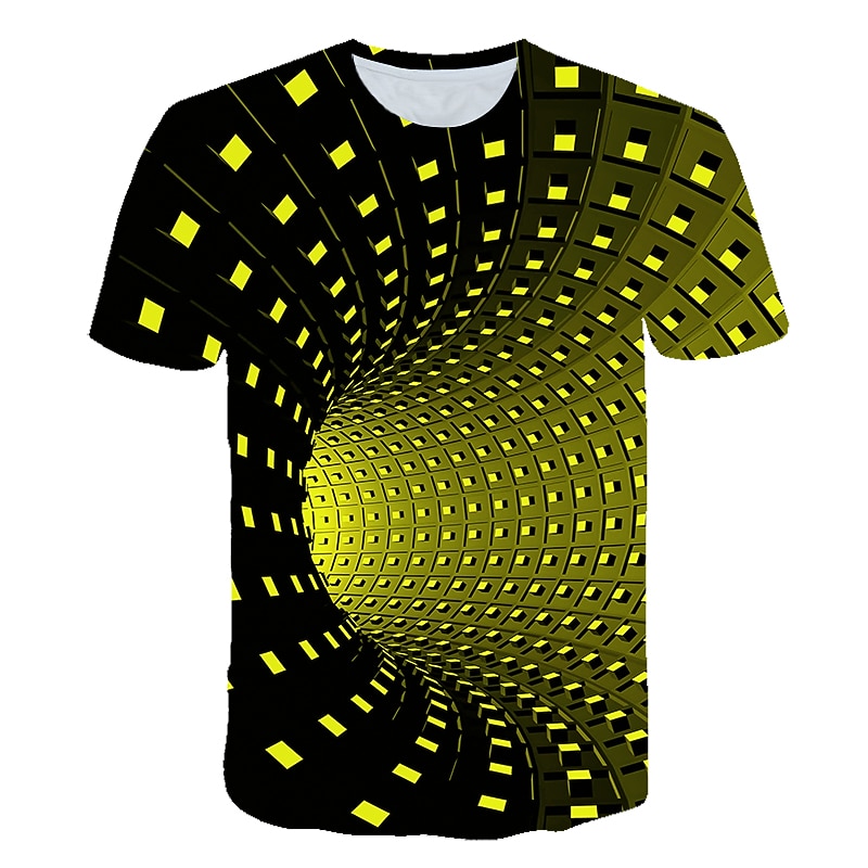 Men's Graphic Optical Illusion T Shirt Short Sleeve T shirt 3D Print Round Neck Shirt Streetwear Basic Going out Black Yellow Red Summer Clothing Apparel Asian Size S M L XL 2XL 3XL4
