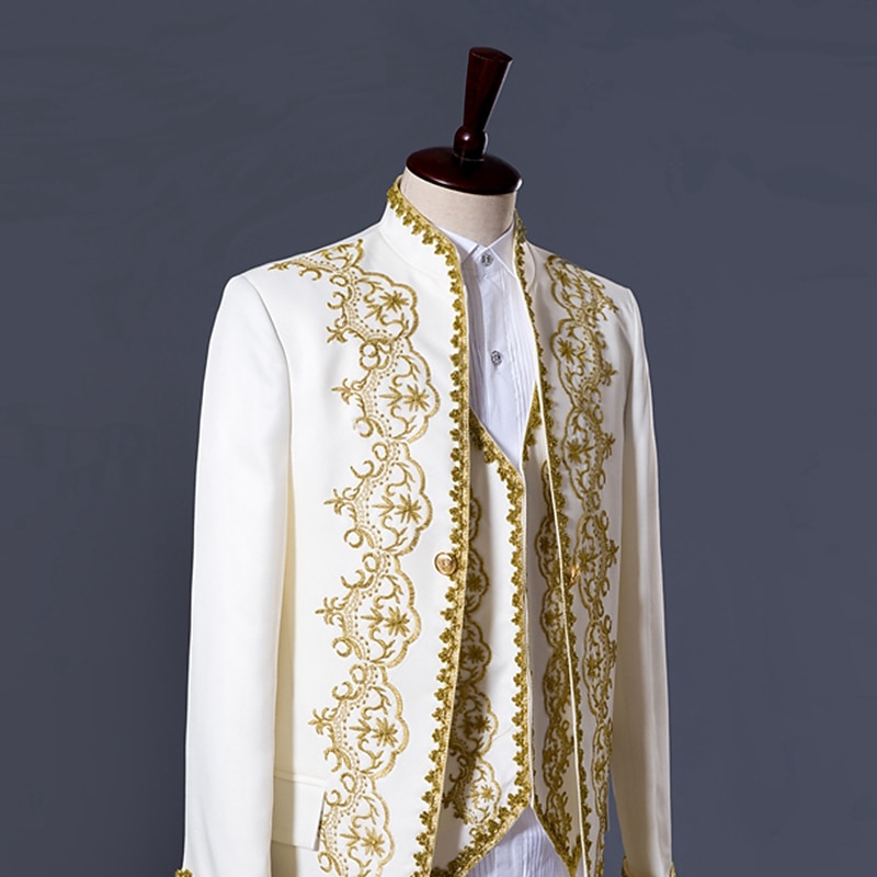 Coat Vest Pants Retro Vintage Medieval Coat Pants Vest Prince Aristocrat Print Jumpsuit / Pantsuit Fancy Dress Men's Party Queen's Platinum Jubilee 2022 Elizabeth 70 Years Adults' Coat Vest Pants4