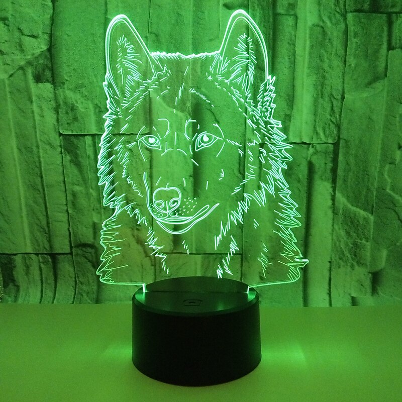 Animals Wolf 3D Night Light Touch Control Desk Lamps 7 Color Changing Table Lights with Acrylic Flat ABS Base & USB Charger3