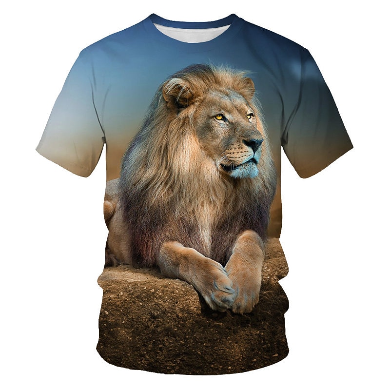 Men's Graphic Animal Lion 3D Shirt T Shirt Tee Short Sleeve T shirt 3D Print Round Neck Shirt Vintage Rock Daily Holiday Black Yellow Brown Summer Clothing Apparel S M L XL 2XL 3XL 4XL4